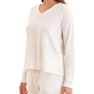 J Jill Waffle Knit V Neck Sweater in White